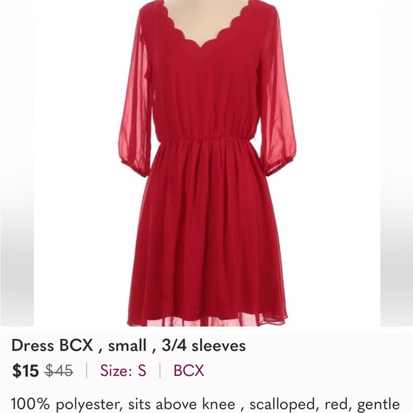 Red dress by BCX, size small, 3/4 length sleeves party dress, wedding guest - Picture 1 of 2